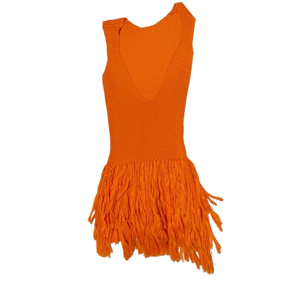 MUSERA Tassel Hem Crochet Knit Mini Sweater Dress in orange size XS - Picture 10 of 15